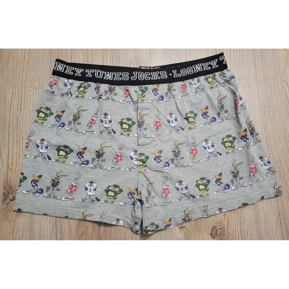Vintage Looney Tunes Mania NFL Boxers Bugs Bunny Daffy Taz Gray size Large 1996